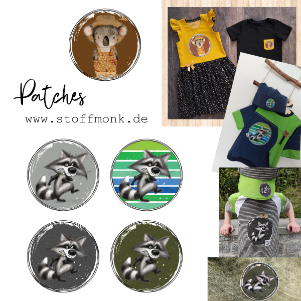 Patch / Aufnäher  - Waschbär - Streifen grün